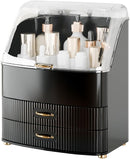 Black Makeup Organizer with Transparent Lid, Dustproof Drawers and Waterproof Storage