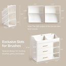 White Makeup Organizer with Brush Holder, 3 Drawers and 10 Storage Compartments