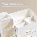 Large White Makeup Organizer with Brush Holder, Drawers and 10 Compartments