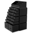 Black Makeup Cosmetic Organizer with 12 Drawers, Stackable Storage and Display