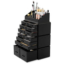 Black Makeup Cosmetic Organizer with 12 Drawers, Stackable Storage and Display