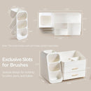 Large White Makeup Organizer with Brush Holder, Drawers and 10 Compartments