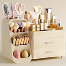 Large White Makeup Organizer with Brush Holder, Drawers and 10 Compartments