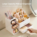 Large White Makeup Organizer with Brush Holder, Drawers and 10 Compartments