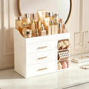 White Makeup Organizer with Brush Holder, 3 Drawers and 10 Storage Compartments