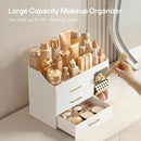 White Makeup Organizer with Brush Holder, 3 Drawers and 10 Storage Compartments