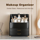 Black Makeup Organizer with Transparent Lid, Dustproof Drawers and Waterproof Storage