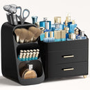 Large White Makeup Organizer with Brush Holder, Drawers and 10 Compartments