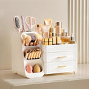 Large White Makeup Organizer with Brush Holder, Drawers and 10 Compartments